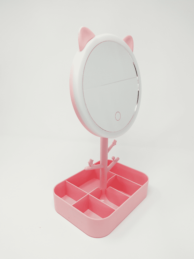 Espejo maquillaje con orejas de gato rosa