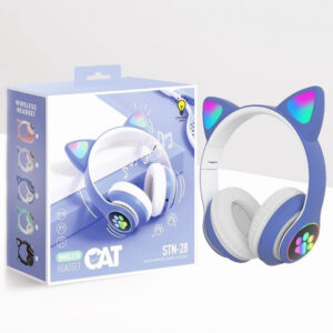 Auriculares inalámbricos con orejas de gato azul