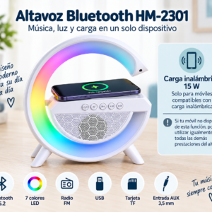 Altavoz Bluetooth HM-2301 con luz LED y zona de carga inalámbrica