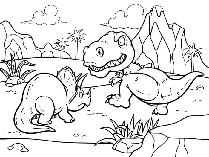 Triceratops T-Rex dibujo dinosaurio para colorear
