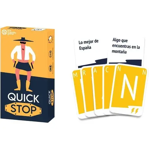 Caja y cartas incluidas en el juego Quick Stop